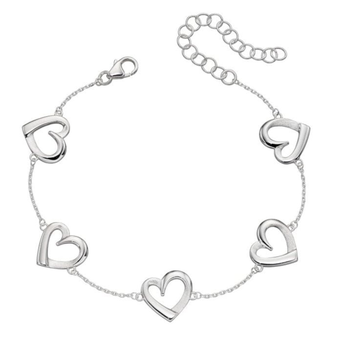 Elements Silver Heart Bracelet | Heart Link Station Bracelet