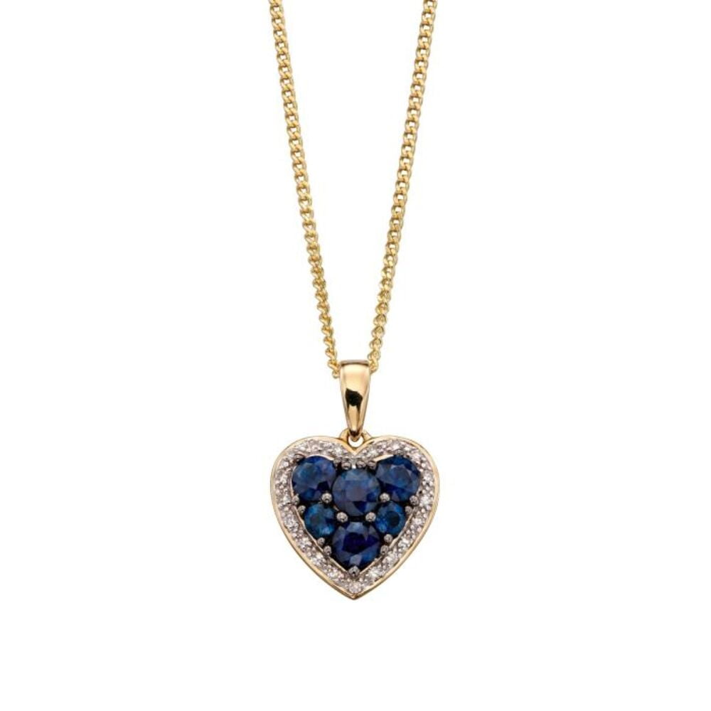 Elements Gold 9ct Yellow Gold Sapphire & Diamond Heart Pendant