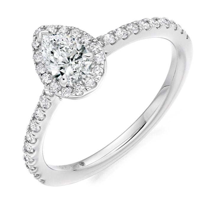 18ct White Gold Pear Shaped Diamond Halo Ring
