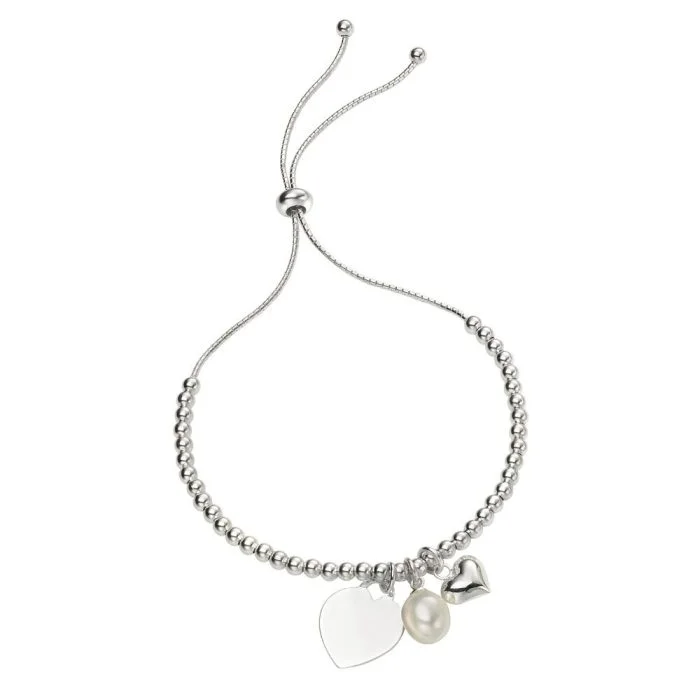 Beginnings Silver Heart Pearl Charm Bracelet | Toggle Bracelet