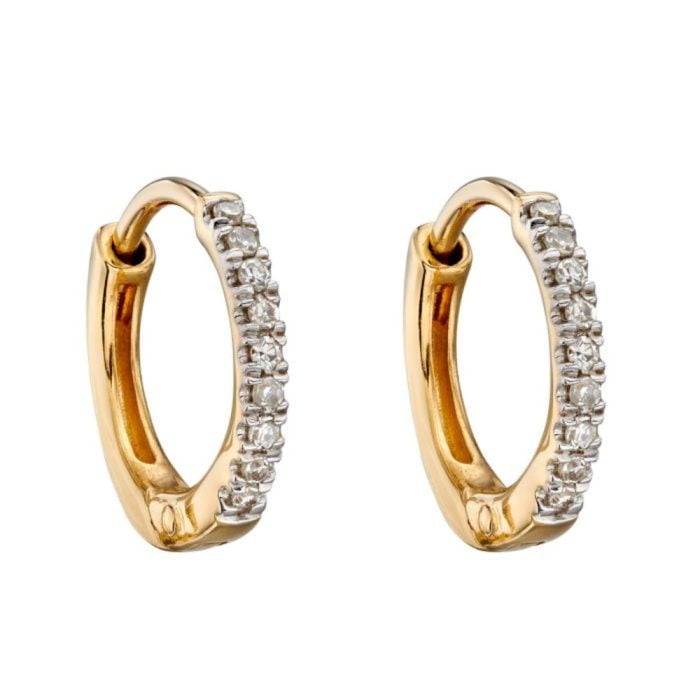 9ct yellow Gold Diamond Hoop Earrings