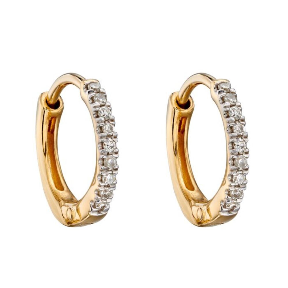 Elements Gold 9ct Yellow Gold Pave Diamond Huggie Hoop Earrings