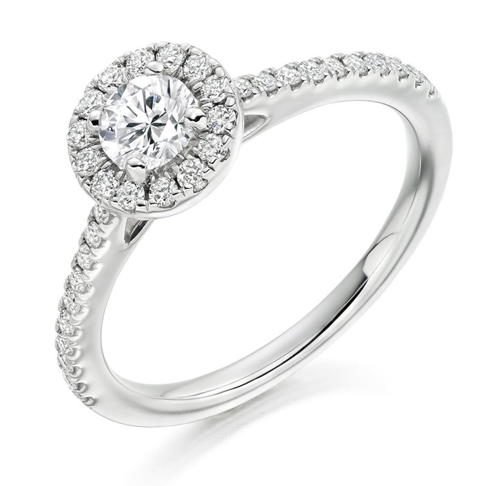 Platinum 0.60ct Round Diamond Halo Engagement Ring