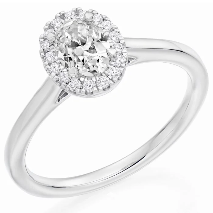 Platinum 0.45ct Oval Cut Diamond Halo Engagement Ring