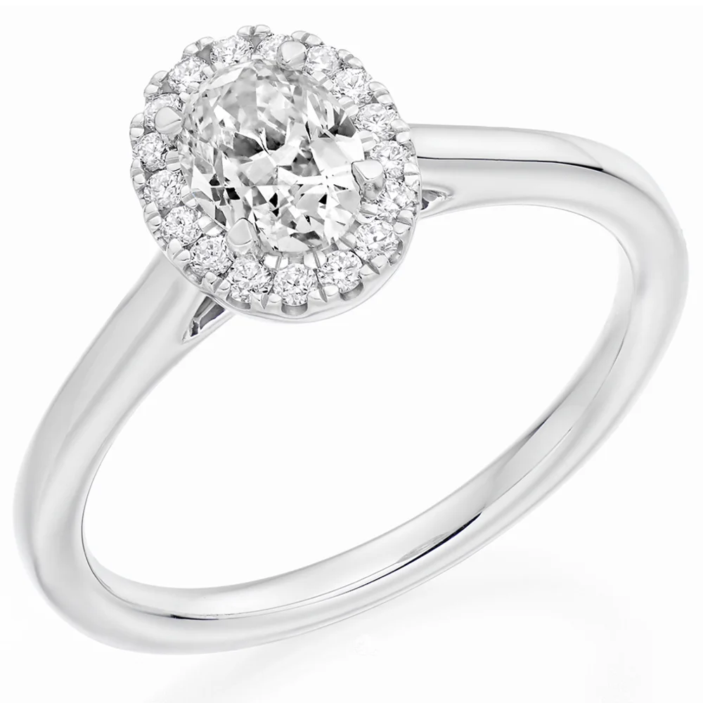 Platinum 0.45ct Diamond Oval Cut Halo Engagement Ring