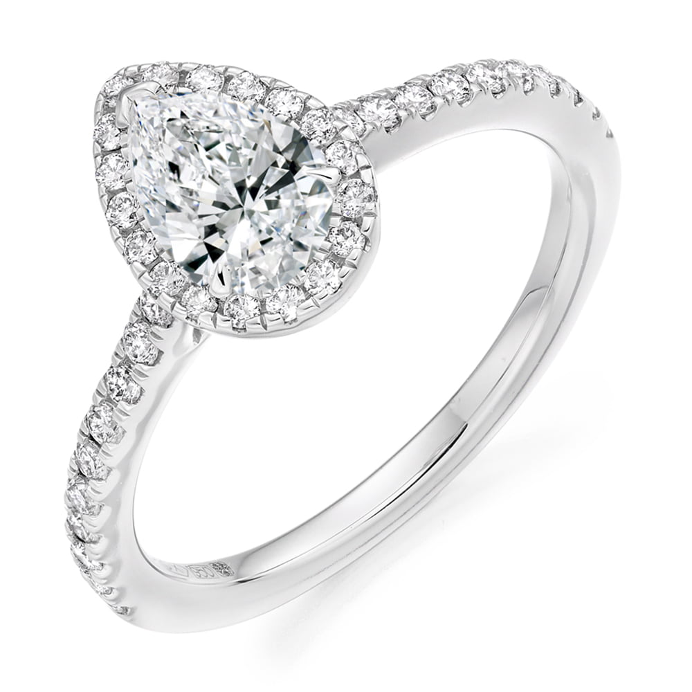 Platinum 0.85ct Pear Cut Diamond Halo Engagement Ring