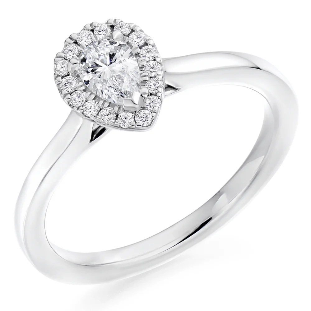 Platinum 0.40ct Diamond Pear Cut Halo Engagement Ring