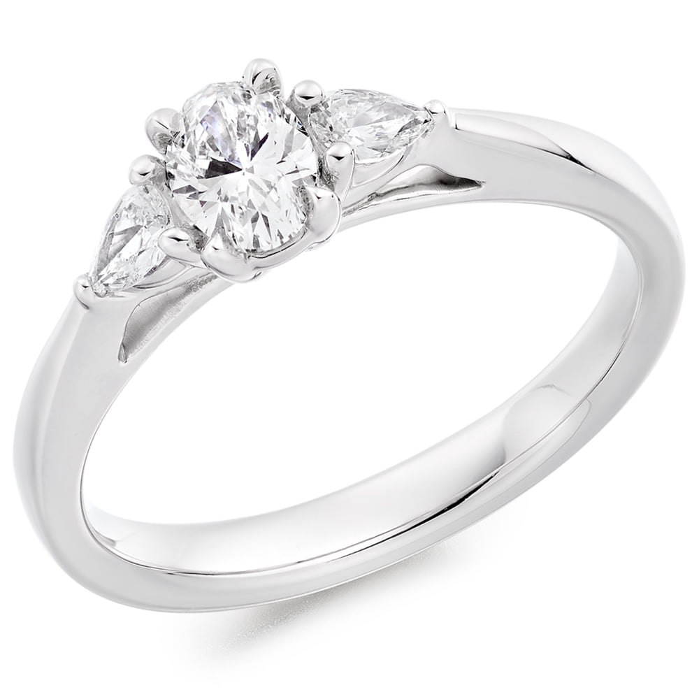 Platinum 0.60ct Oval Cut Diamond Trilogy Engagement Ring