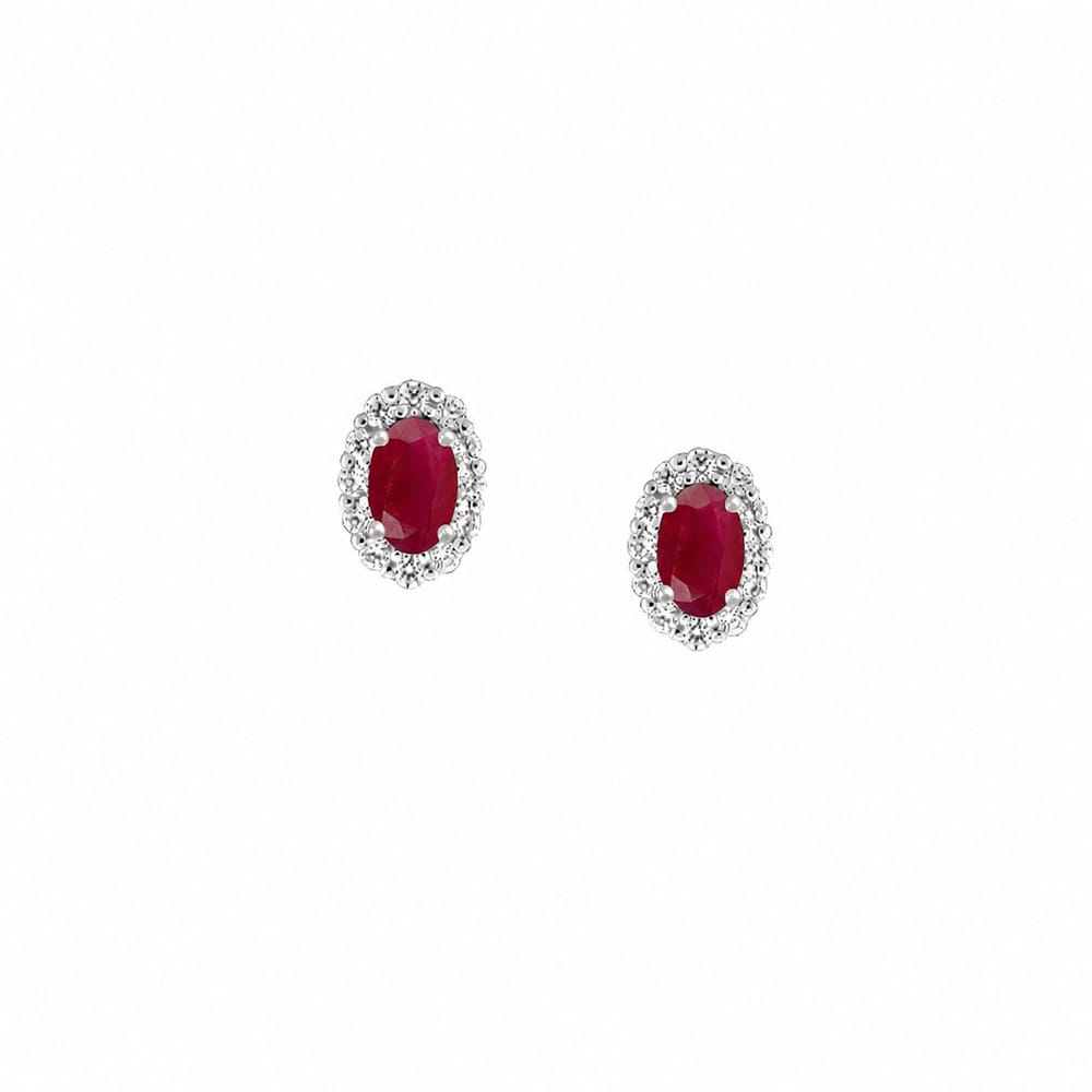 Amore 9ct White Gold Ruby Diamond Stud Earrings