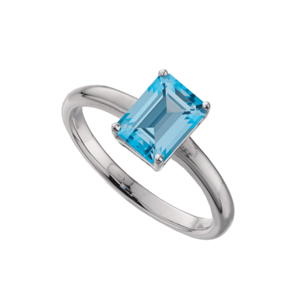 Amore 9ct White Gold Elsa Blue Topaz Solitaire Ring