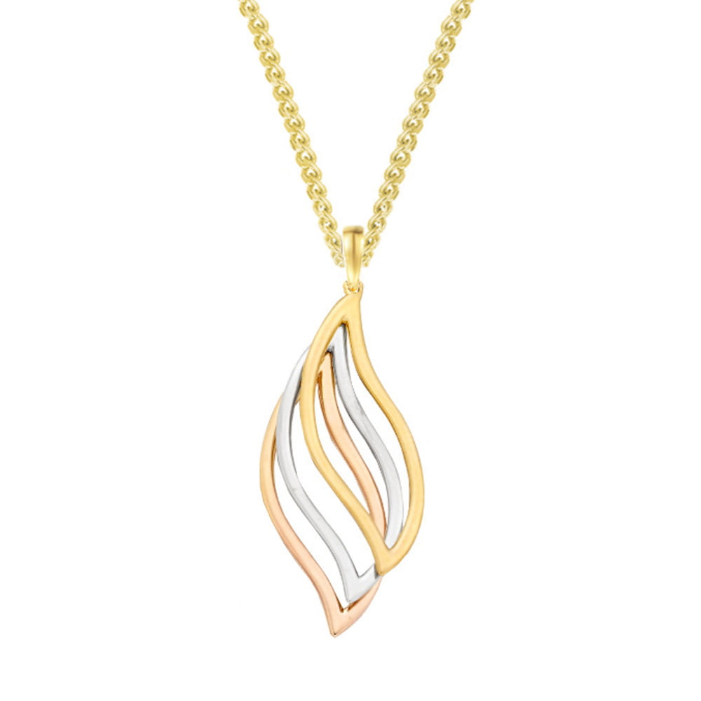 Amore 9ct Yellow, Red & White Gold Open Leaf Design Pendant