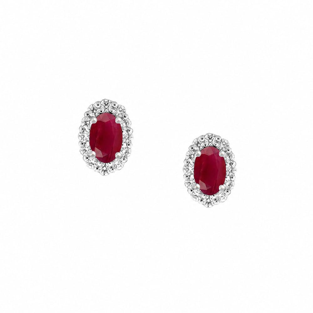 Amore 9ct White Gold Ruby Diamond Stud Earrings