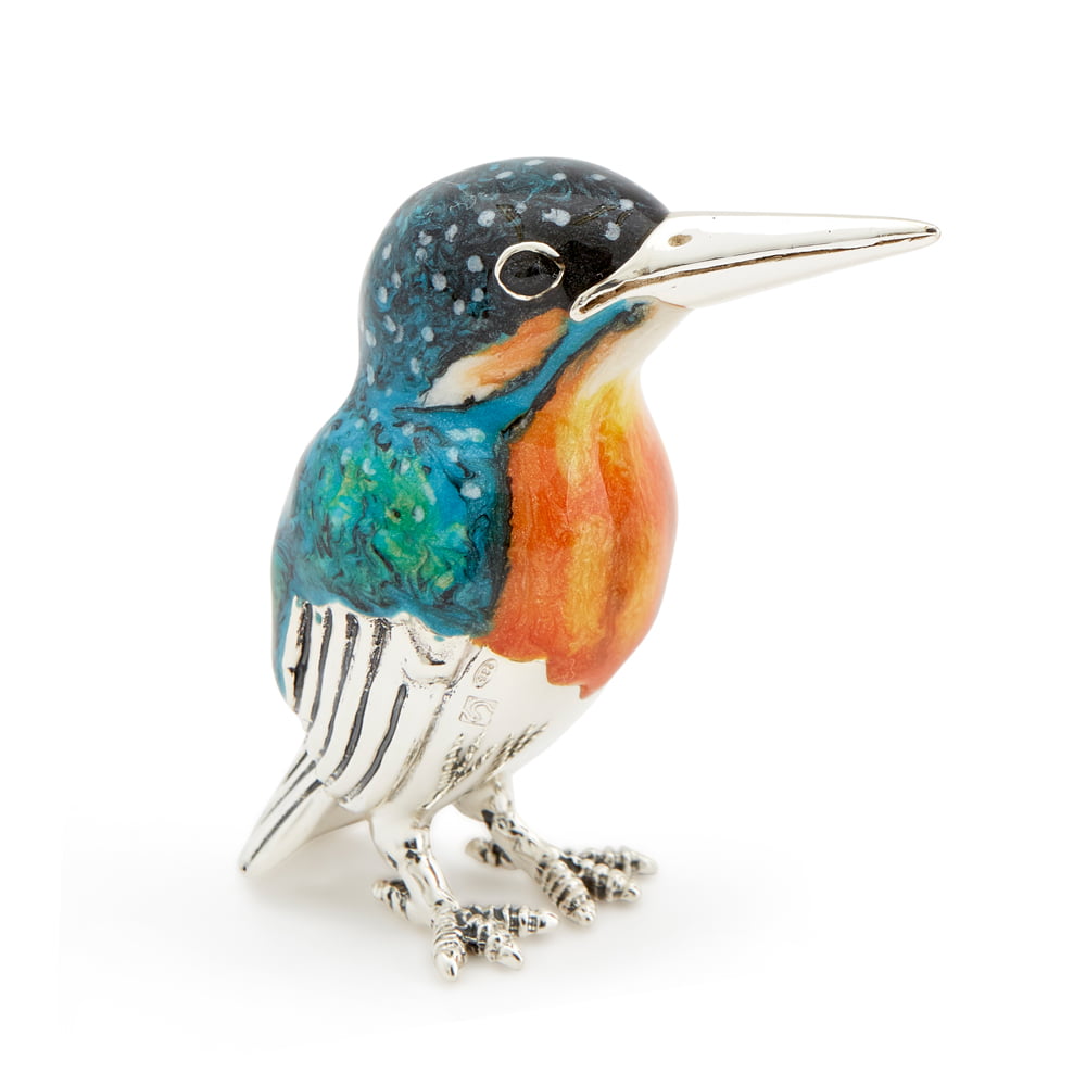Saturno Silver Enamel Medium Kingfisher Bird Ornament
