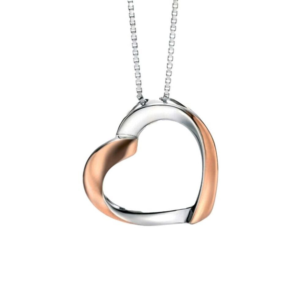 Fiorelli Silver & Rose Gold Plated Heart Ribbon Necklace