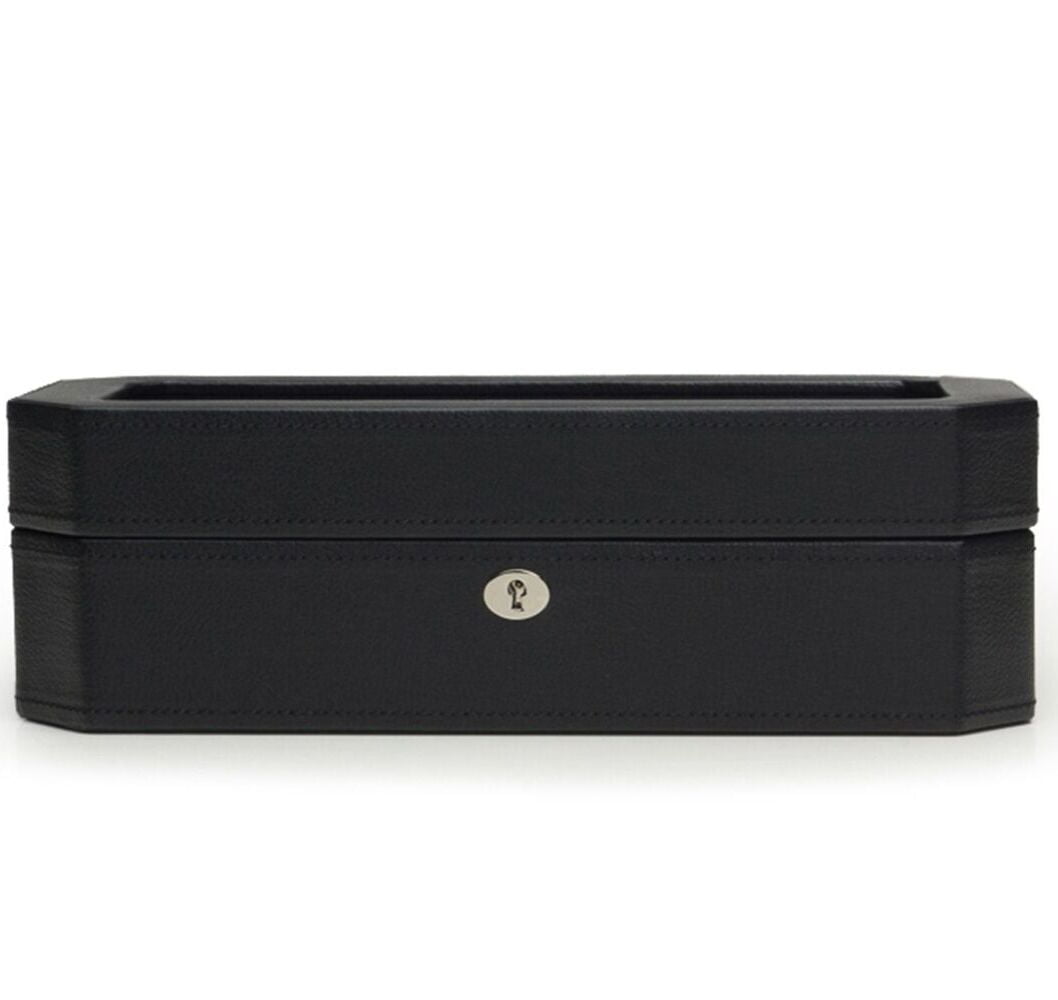WOLF Windsor Black Vegan Leather 5 Piece Watch Box