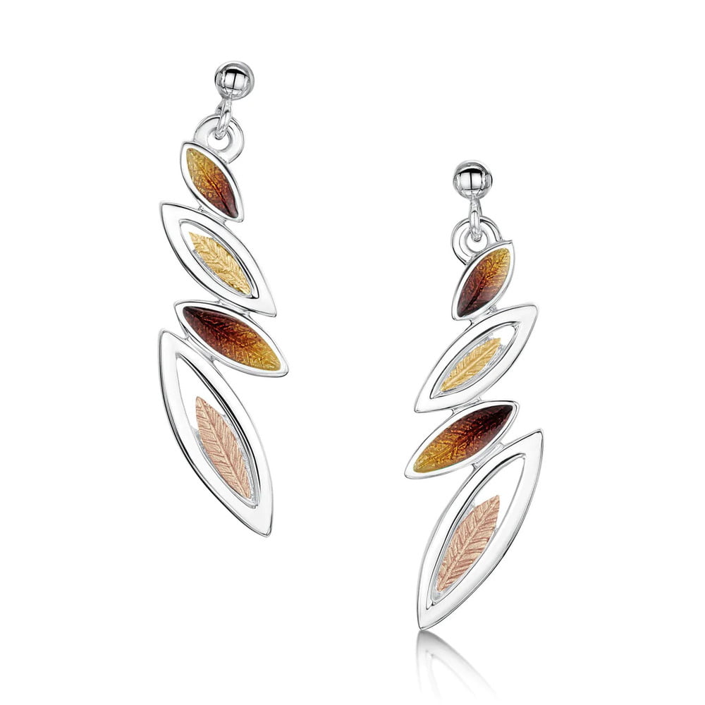 Sheila Fleet Seasons Silver & 9ct Gold Autumn Enamel Drop Earrings