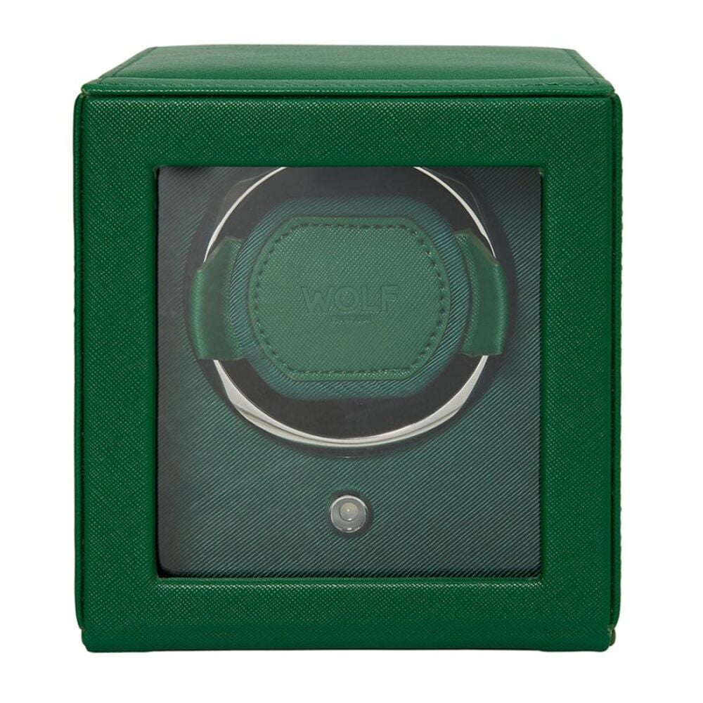 WOLF Cub Green Leather Single Watch Winder With Cover