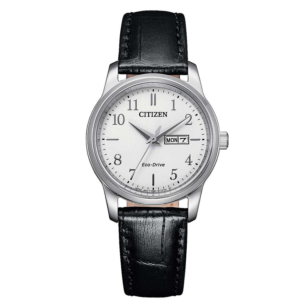 Citizen Eco-Drive Ladies Classic White Dial Leather Strap Watch