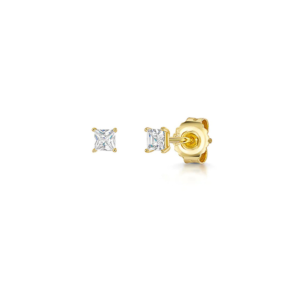 Jools By Jenny Brown Silver & Yellow Gold Plated 3mm Princess Cut Solitaire Stud Earrings
