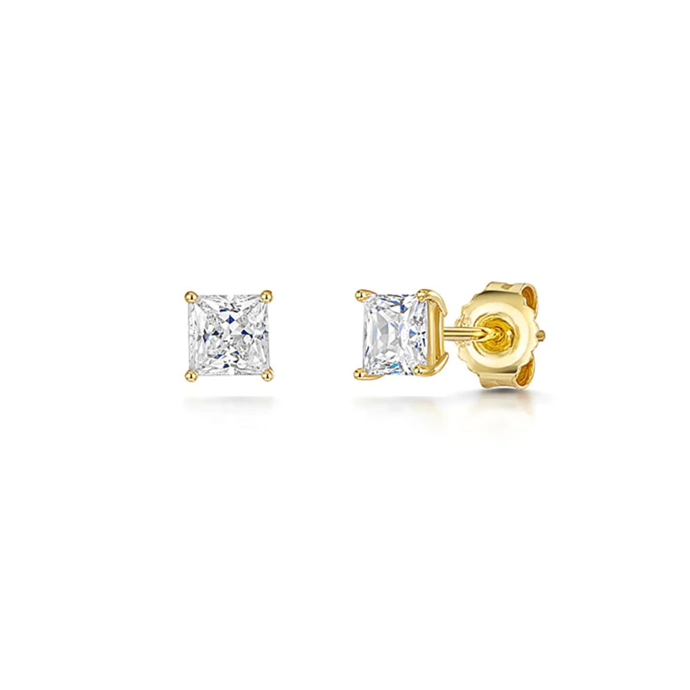 Jools By Jenny Brown Silver & Yellow Gold Plated 5mm Princess Cut Cubic Zirconia Stud Earrings
