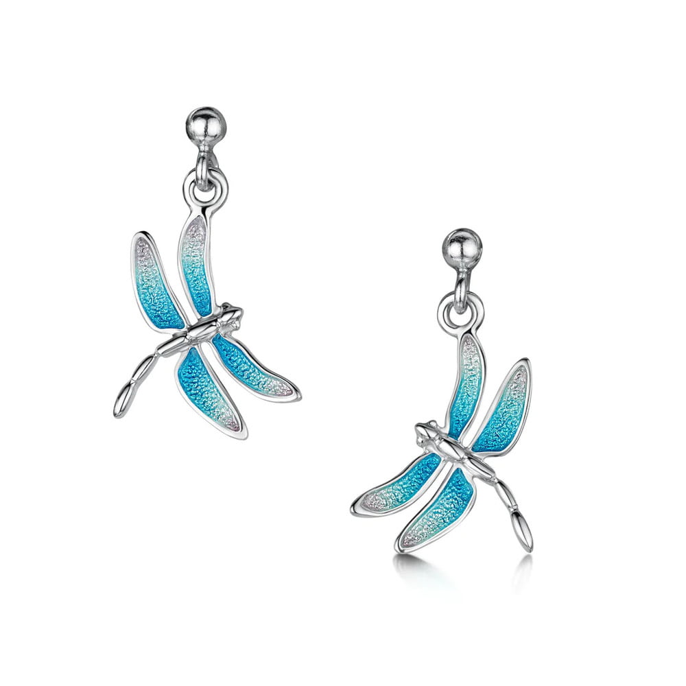 Sheila Fleet Dragonfly Enamel Silver Drop Earrings