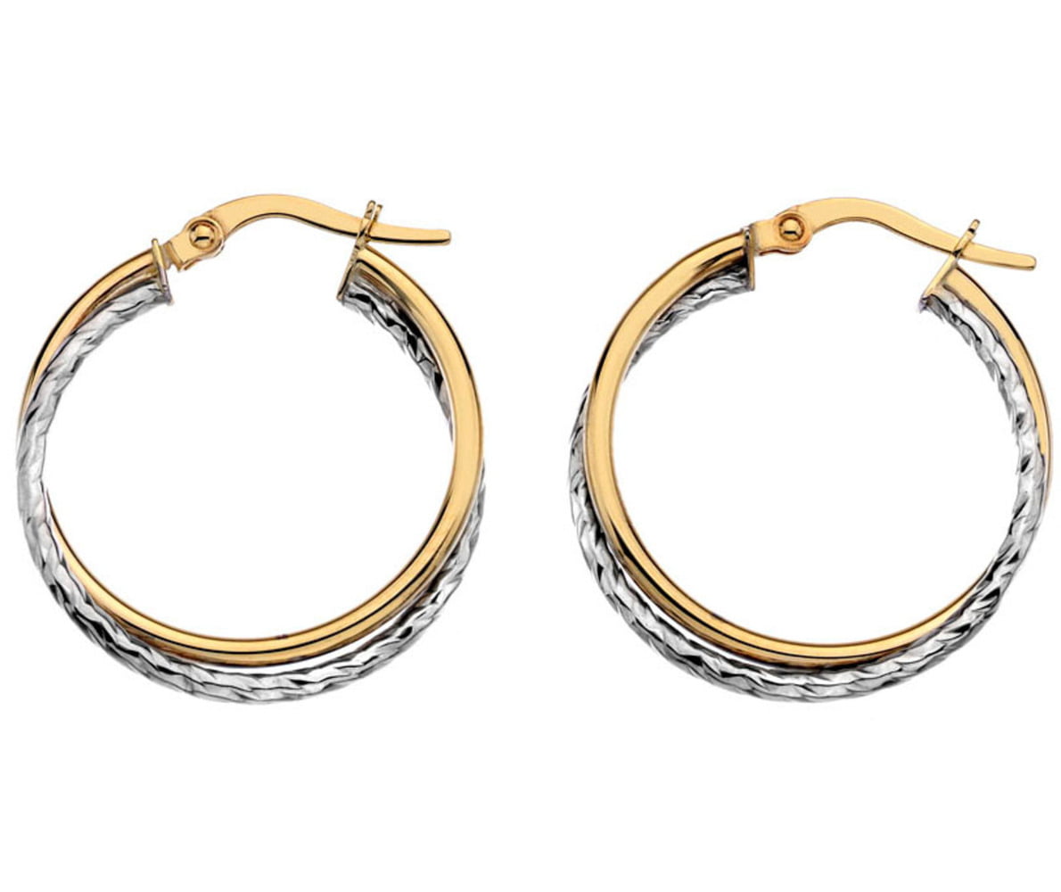 Curteis 9ct Yellow & White Gold Crossover Hoop Earrings