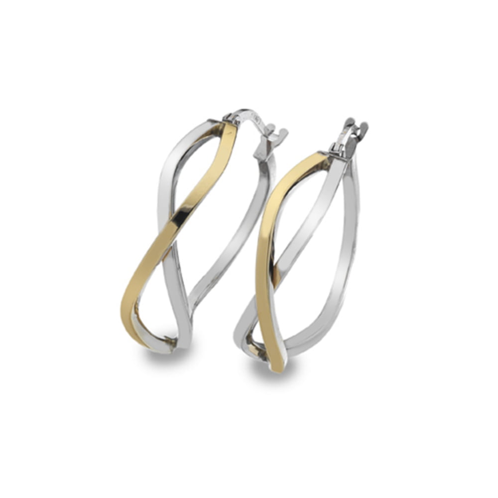 Curteis 9ct Yellow & White Gold 20mm Crossover Hoop Earrings