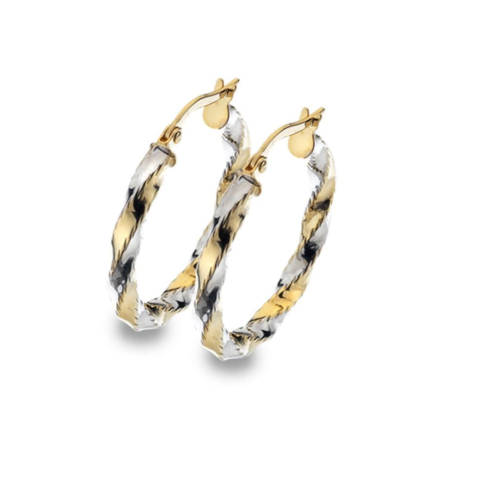 Curteis 9ct Yellow & White Gold Diamond Cut Hoop Earrings