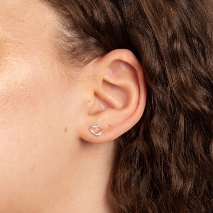Beginnings Silver Small Open Heart Stud Earrings - Image 2