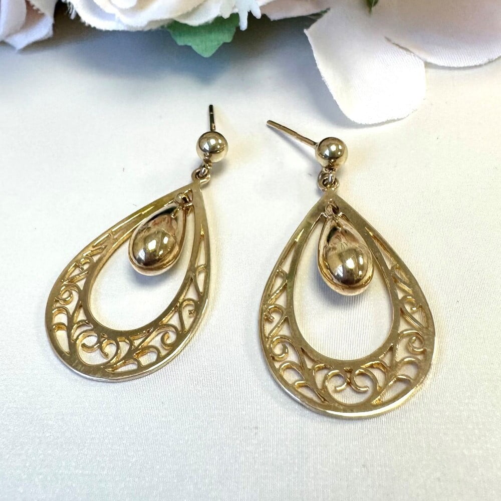 Pre-Owned 9ct Gold Cut Out Drop Earrings