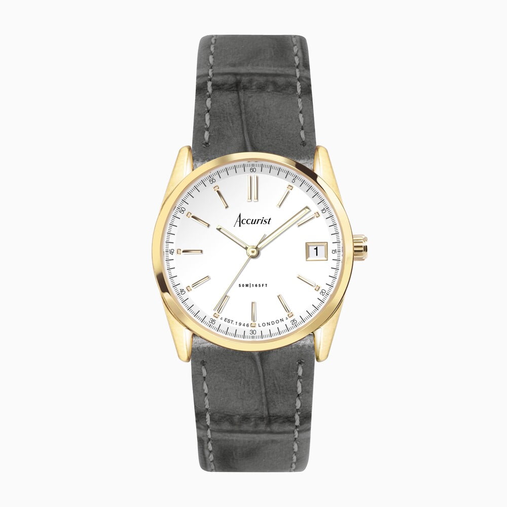 Accurist Ladies Classic Gold & Grey Leather Strap Watch