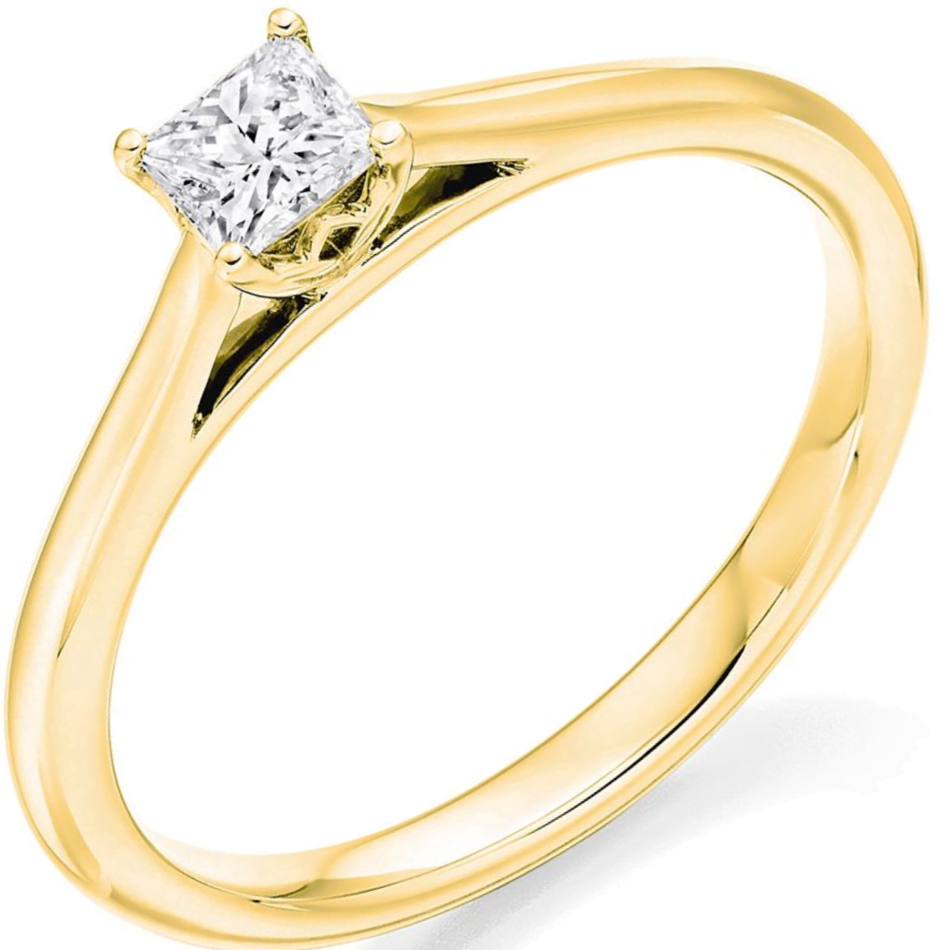 18ct Yellow Gold Princess Cut Diamond Solitaire Ring