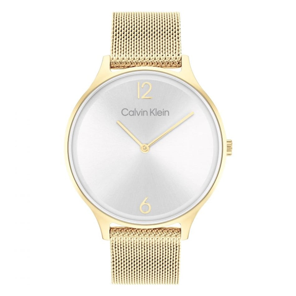 Calvin Klein Ladies Gold & White Mesh Bracelet Watch