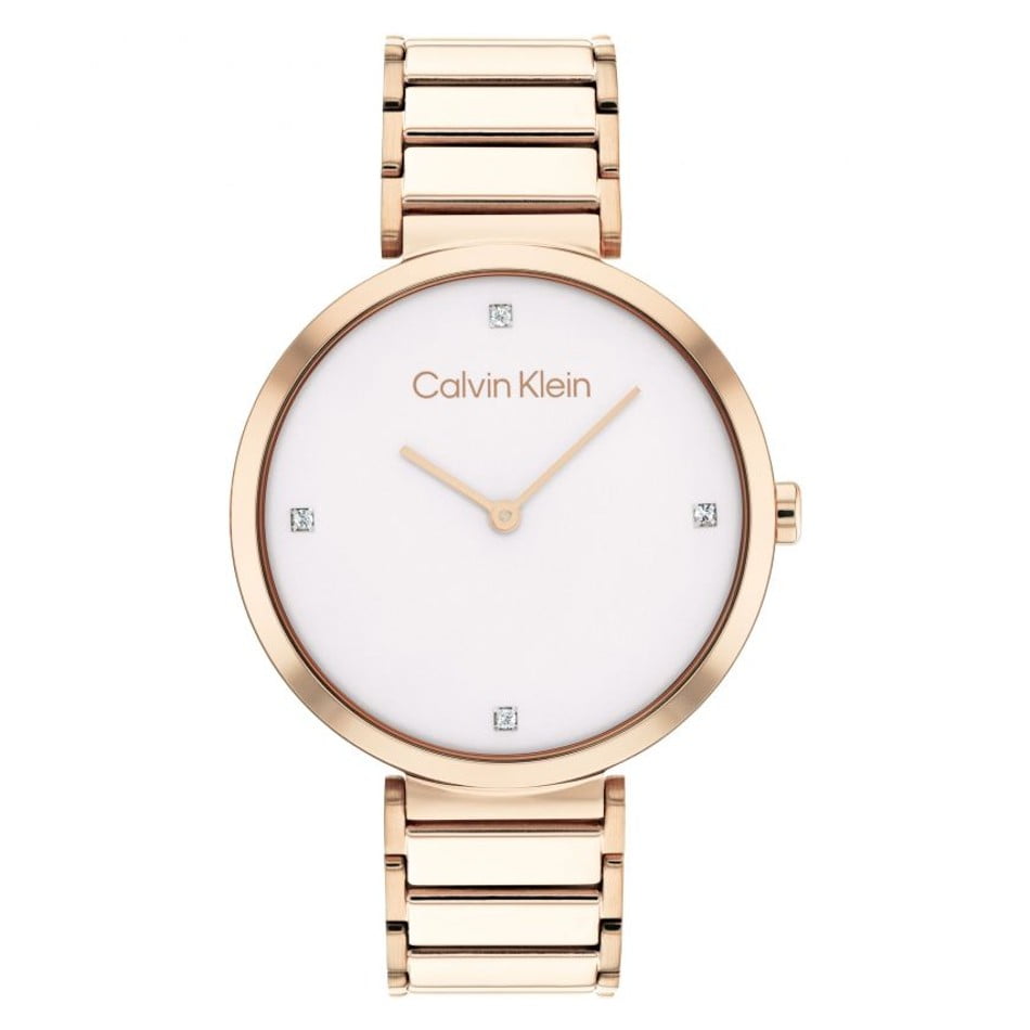 Calvin Klein Ladies Minimalistic White & Gold Crystal Watch