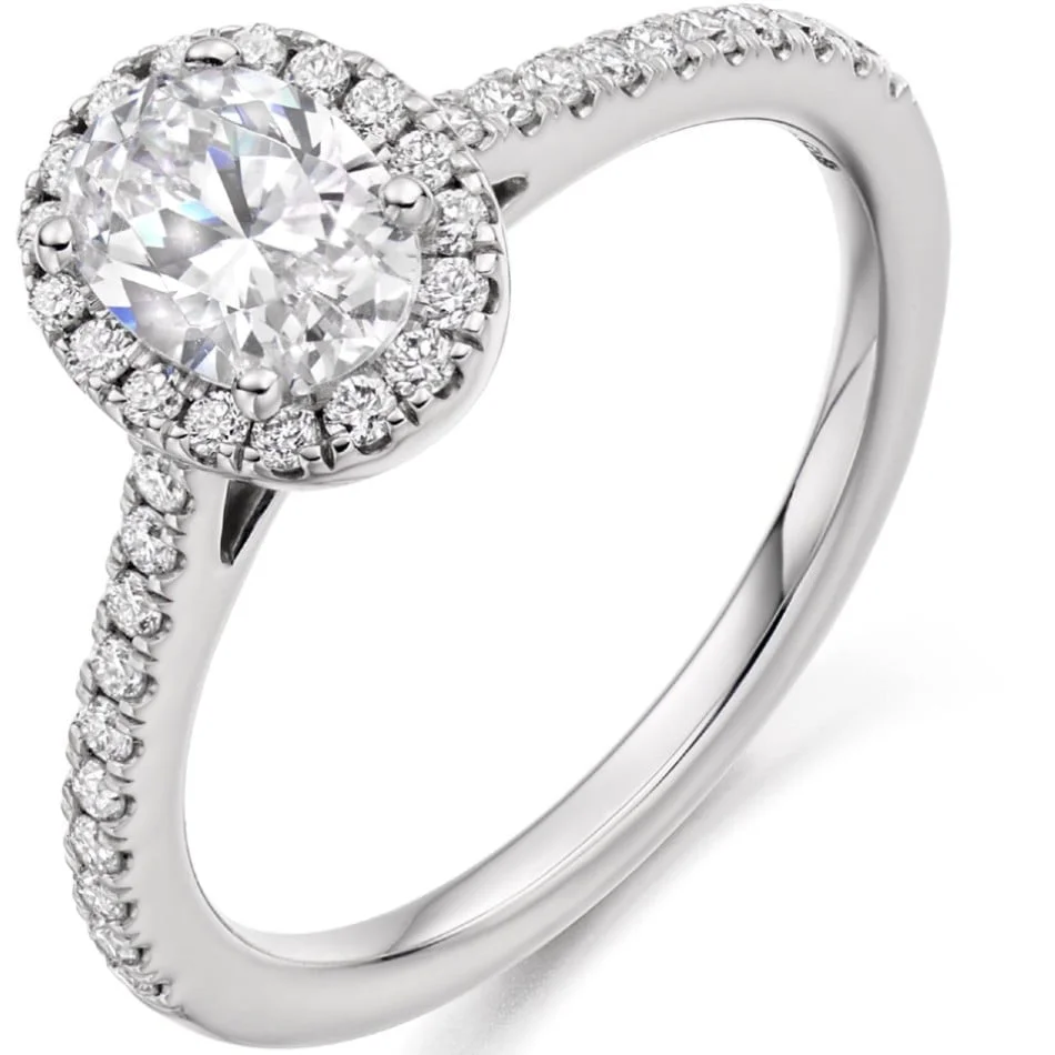 Platinum 0.86ct Diamond Oval Halo Engagement Ring