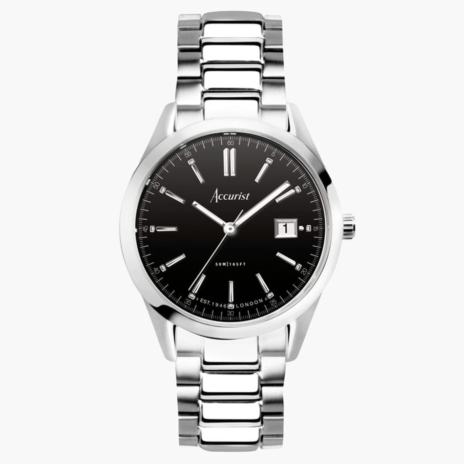 Accurist Mens Everyday Silver & Black Watch