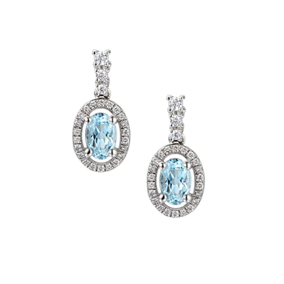 Amore Sterling Silver & Aquamarine Oval Halo Drop Earrings