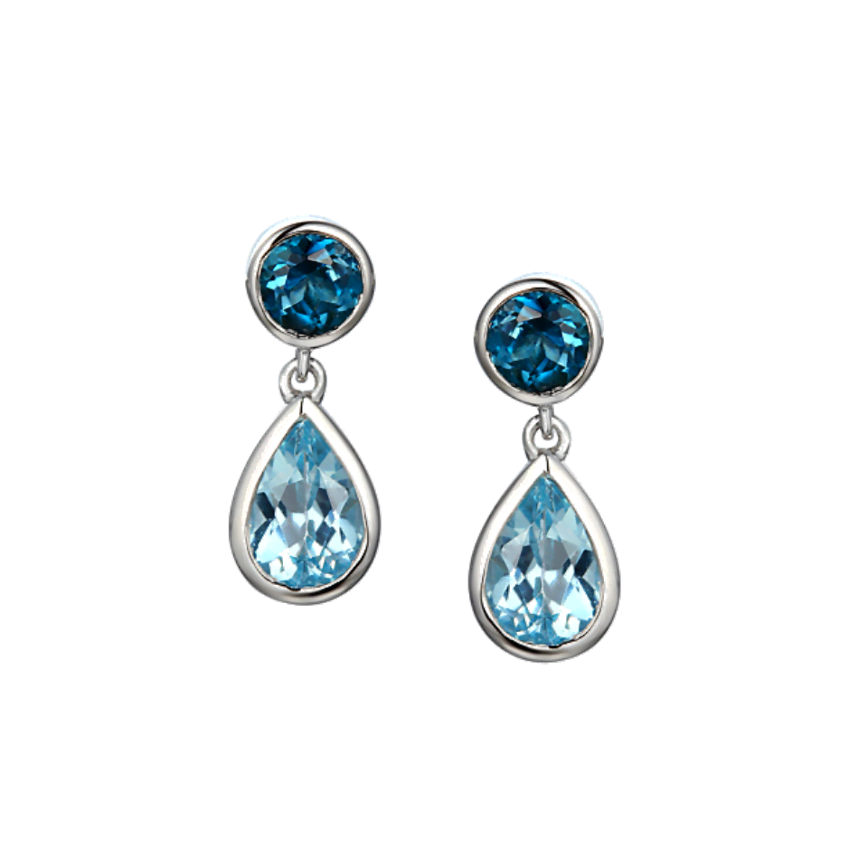 Amore Sterling Silver Duo Bleu Blue Topaz Drop Earrings