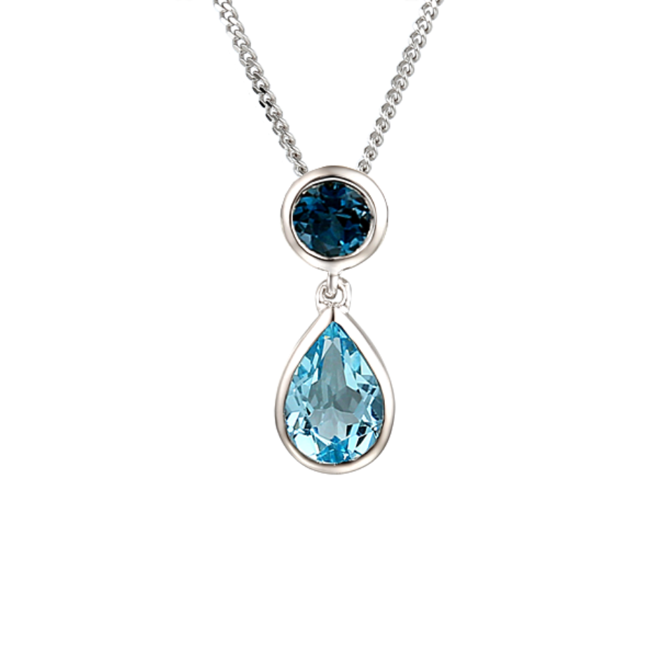 Amore Sterling Silver Duo Bleu Blue Topaz Necklace