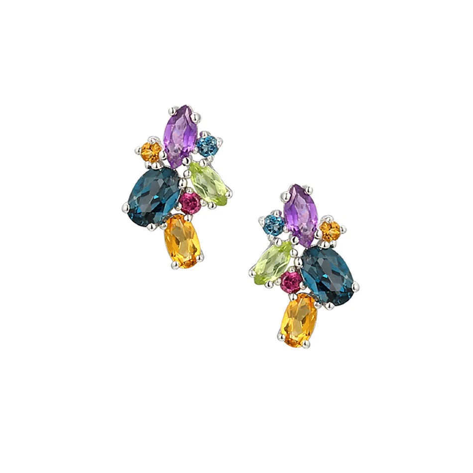 Amore Sterling Silver Rainbow Cocktail Stud Earrings