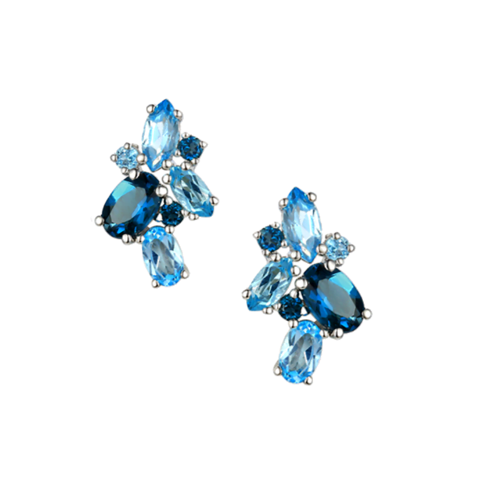 Amore Sterling Silver Blue Bomb Cocktail Stud Earrings