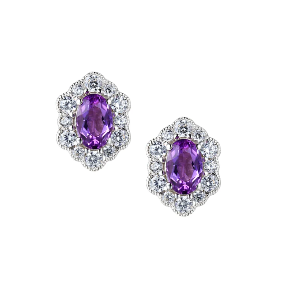 Amore Sterling Silver Lovable You Amethyst Cluster Earrings