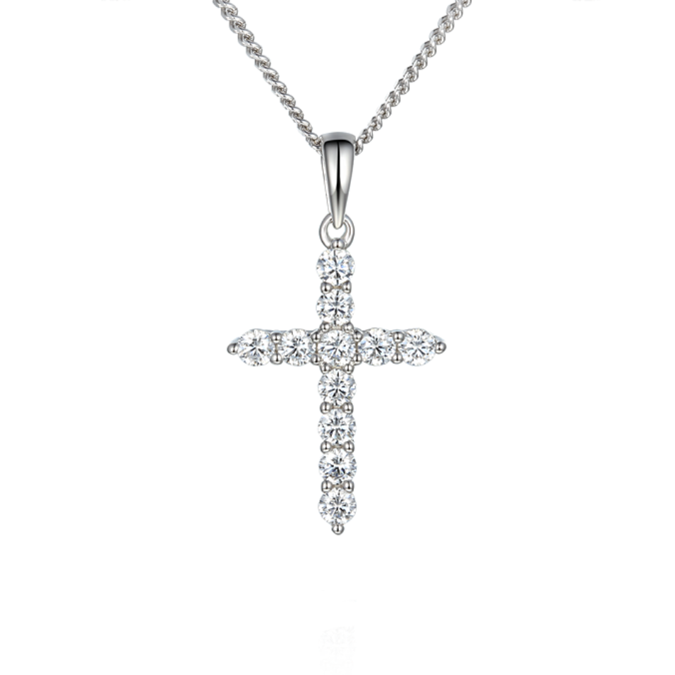 Amore Sterling Silver Divine Cubic Zirconia Cross Necklace