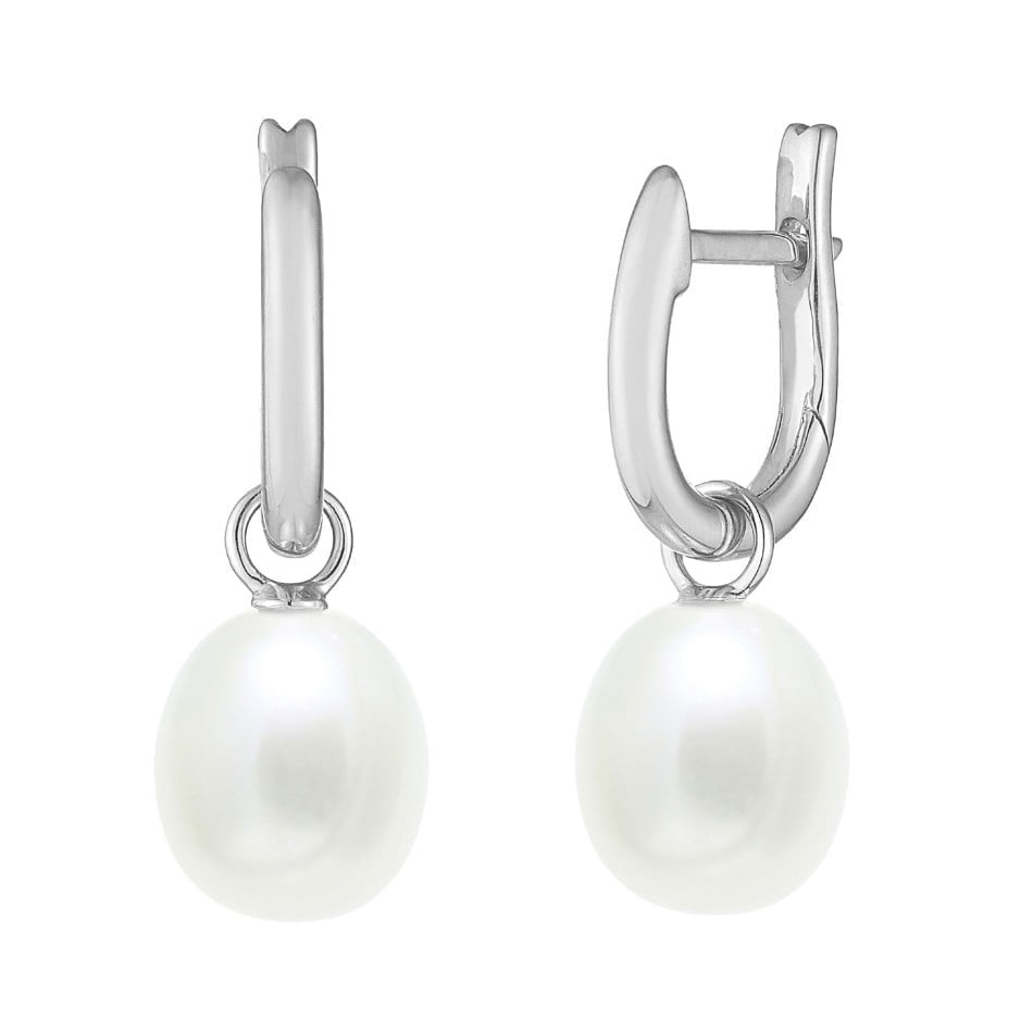 Raw Pearls Silver Teardrop Cultured River Pearl Huggie Drop Earrings