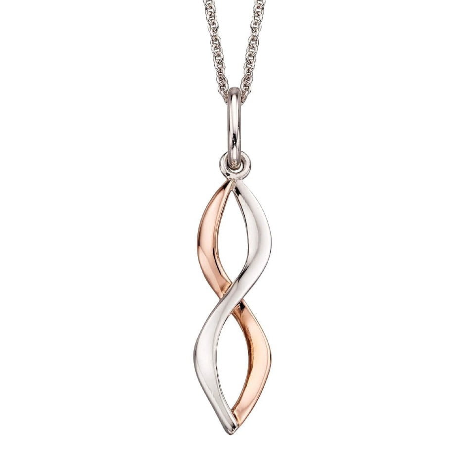 Fiorelli Silver & Rose Gold Plated Twisted Navette Pendant