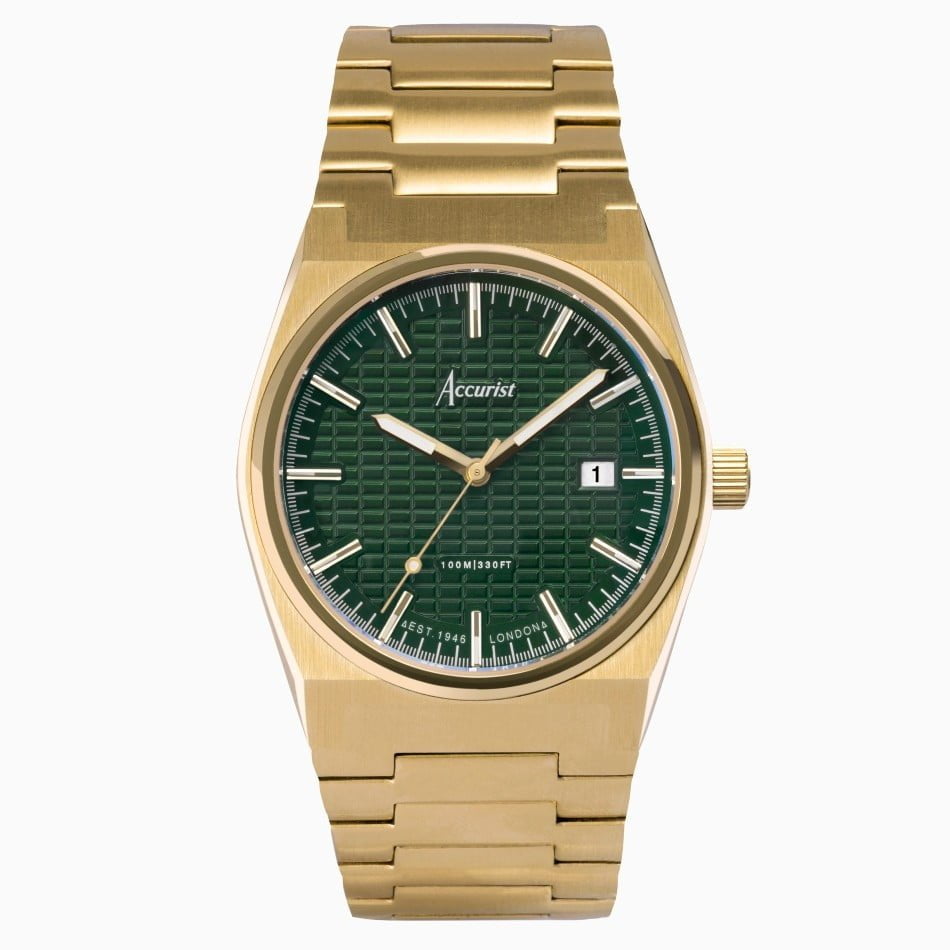 Accurist Mens Classic Gold Case & Fir Green Dial Watch