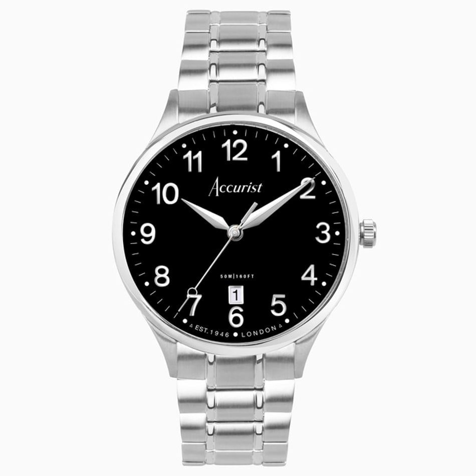 Accurist Mens Silver & Black Dial Watch