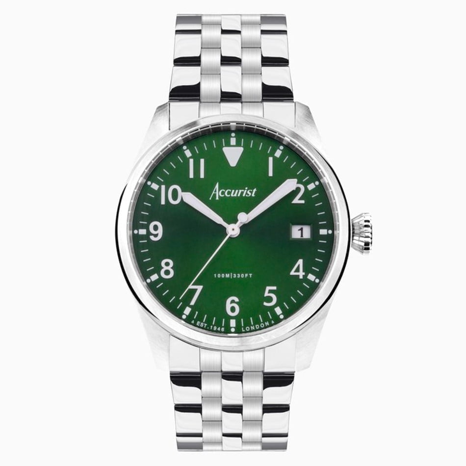 Accurist Mens Aviation Silver & Forest Green Dial Watch