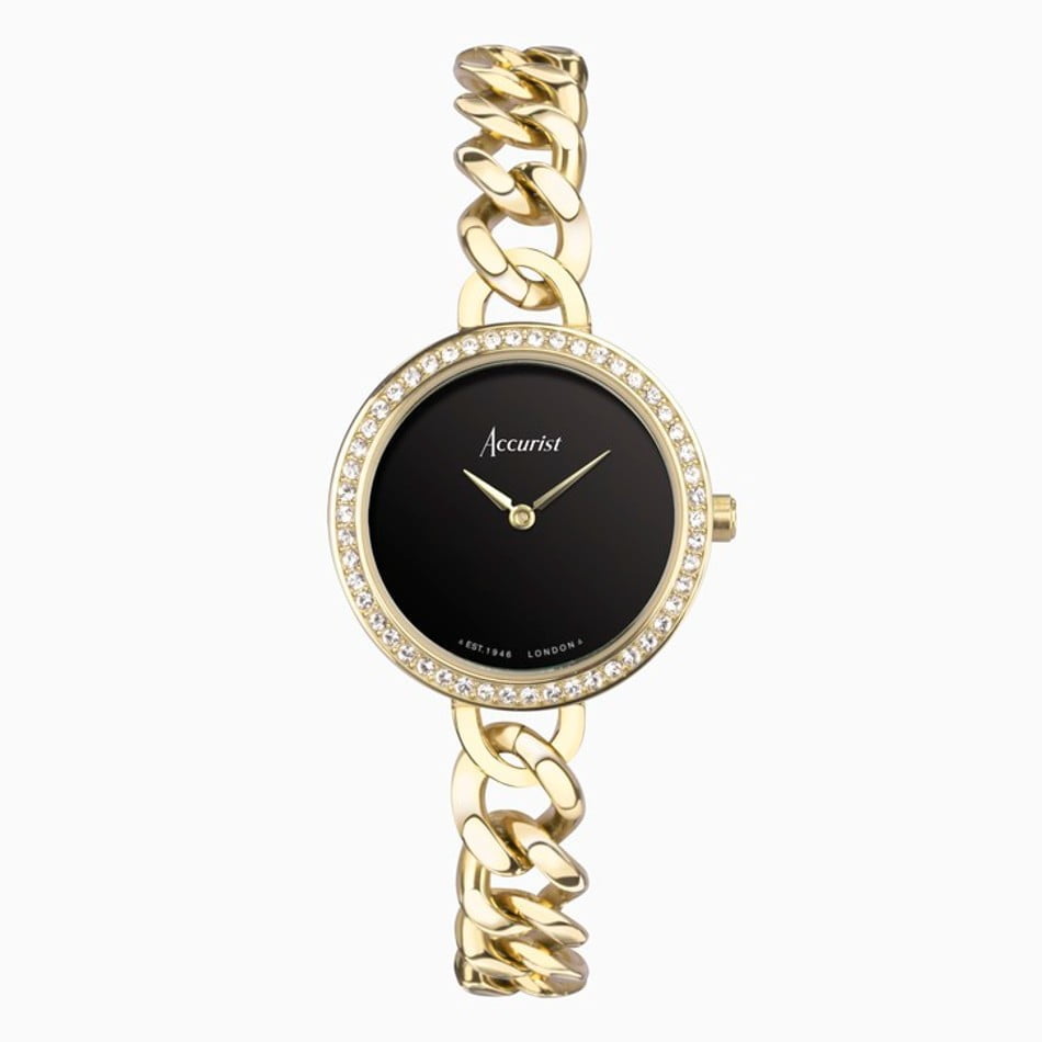 Accurist Ladies Gold Stone Set & Black Onyx Dial Watch