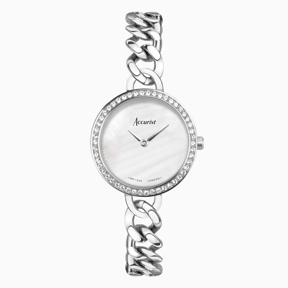 Accurist Ladies Silver Stone Set & Mother-Of-Pearl Dial Watch